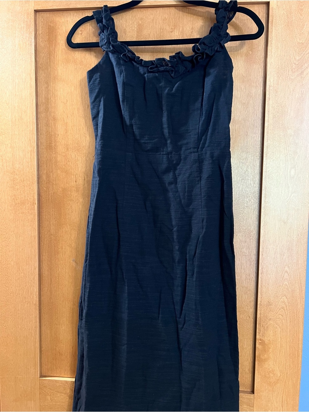 Petal & Pup - Black Linen Ruffle Trim Midi Dress
